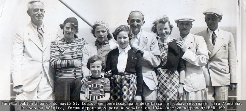 Família Dublon à bordo do navio St. Louis. Sem permissão para desembarcar em Cuba, retornaram para a Alemanha.